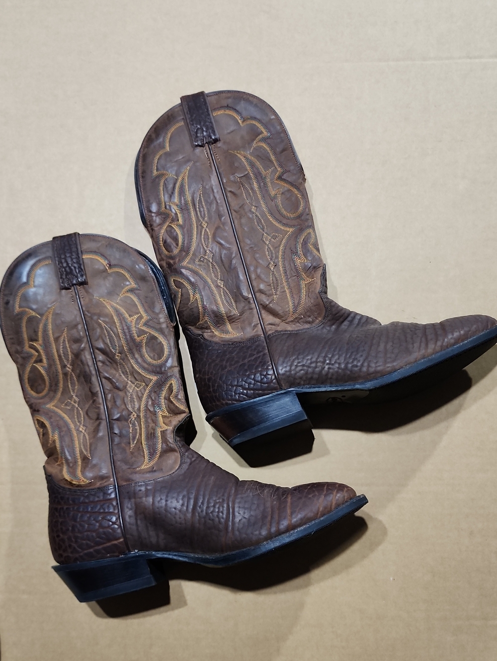 Nocona Brown Bullhide Leather Cowboy Boots Mens Size 11